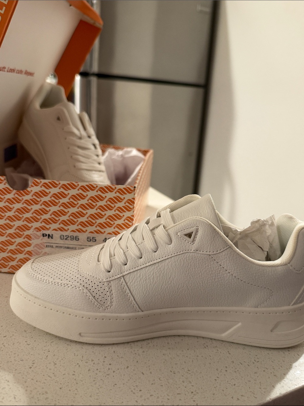 Fabletics Women's All-White Leather-Textured Sneakers